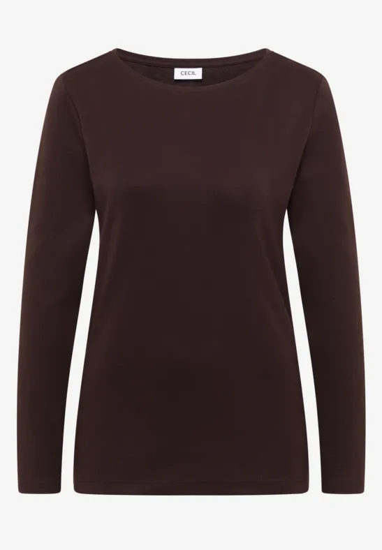 Schlichtes braunes Langarmshirt mit Rundhalsausschnitt