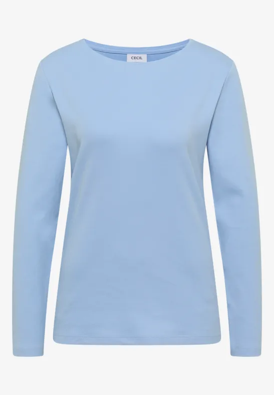 Hellblaues, schlichtes Langarmshirt mit Rundhalsausschnitt