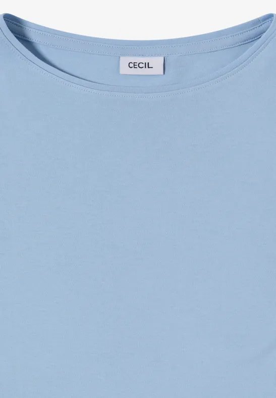 Hellblaues T-Shirt mit rundem Ausschnitt und 'CECIL'-Label.