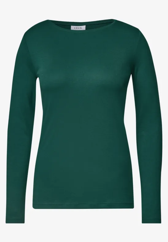 Schlichtes, unifarbenes Langarmshirt in Smaragdgrün
