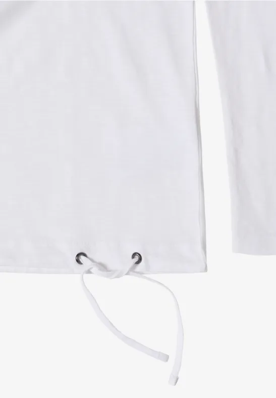 T-shirt à manches longues blanc avec cordon sur l’ourlet