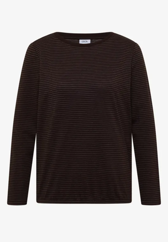 Schwarzes Langarmshirt mit feinen, horizontalen Streifen