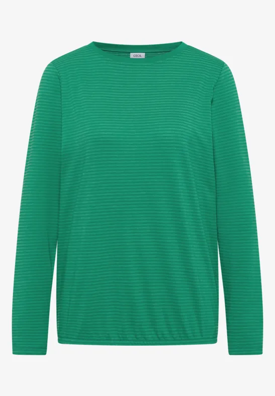 Grüner Langarmshirt aus feinem, gestreiftem Stoff