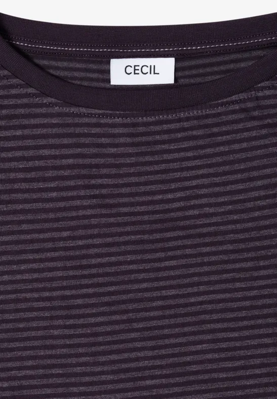 Dunkelviolettes, fein gestreiftes Shirt mit CECIL-Label.