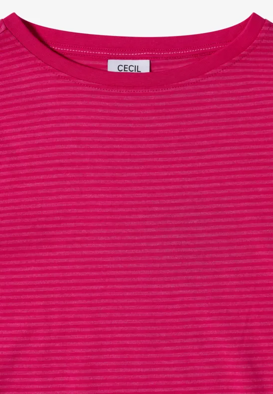 Rosa-gestreiftes Damenshirt mit Rundhalsausschnitt und CECIL-Label.