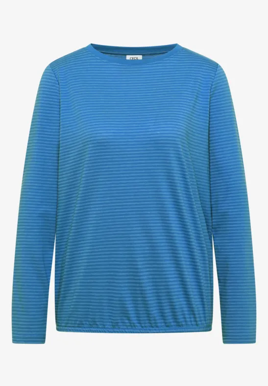 Blau gestreiftes Langarmshirt mit Rundhalsausschnitt.