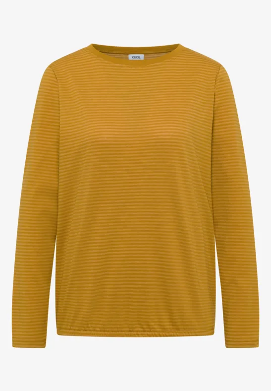 Gelbes Langarmshirt mit feinen Querstreifen und Rundhalsausschnitt