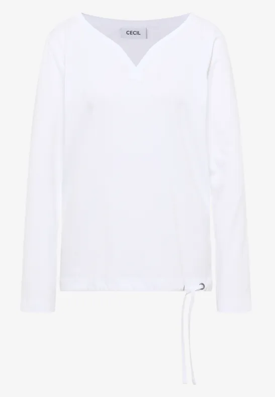 Weißes Langarmshirt mit V-Ausschnitt und seitlicher Schnürung