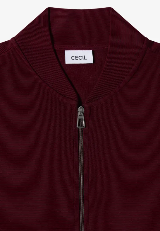 Bordeauxroter Damen-Sweater mit Reißverschluss und Stehkragen von CECIL.