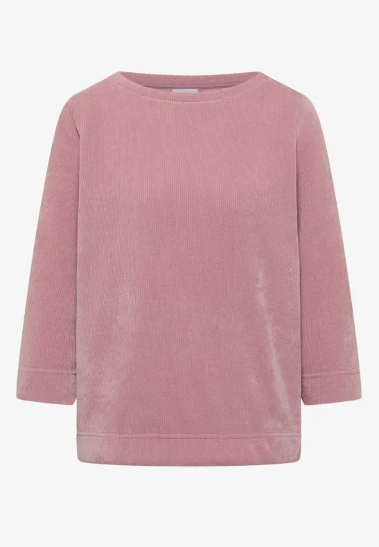 Rosa Plüschpullover mit rundem Halsausschnitt und langen Ärmeln