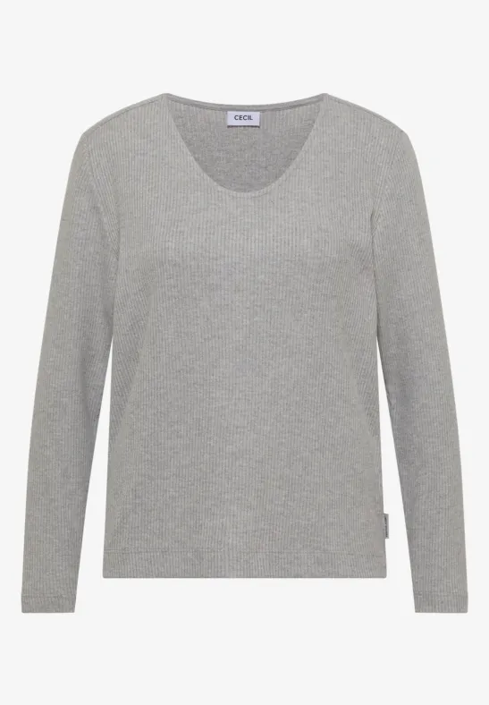 Graues, schlichtes Langarmshirt mit Rundhalsausschnitt