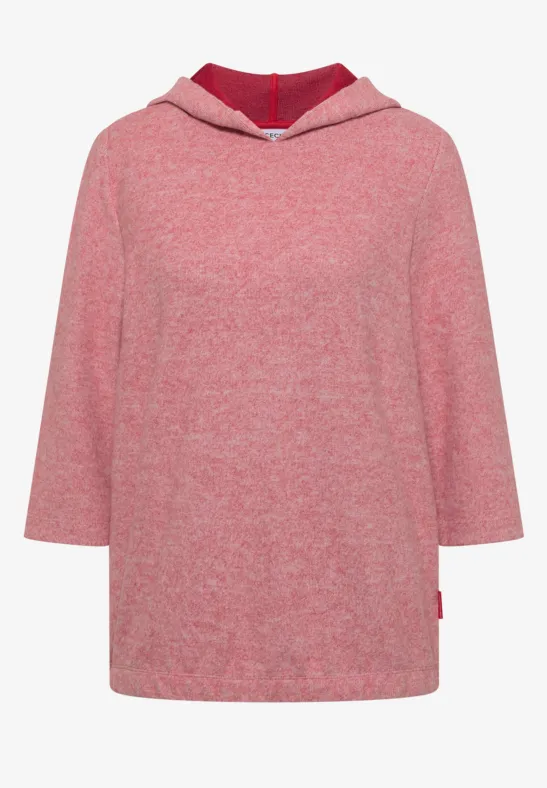 Locker geschnittener pinker Kapuzenpullover mit 3/4-Ärmeln und seitlichen Schlitzen.