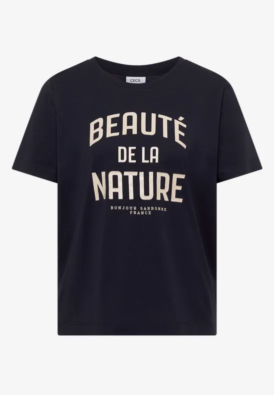 T-shirt noir avec inscription crème 'Beauté de la Nature'