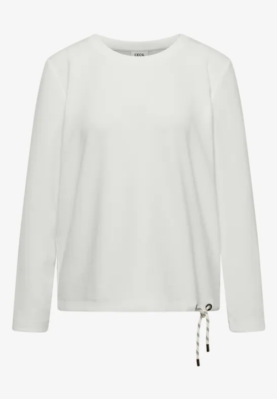 Weißes Langarmshirt mit Rundhals und verstellbarer Kordel am Saum