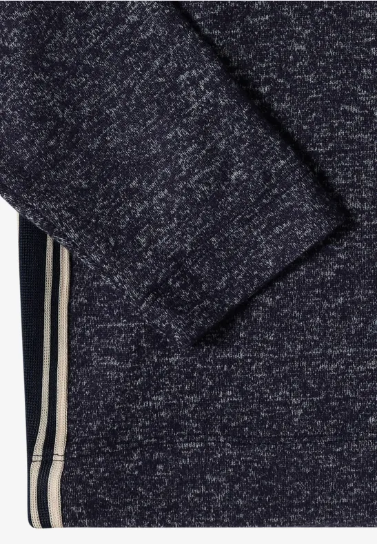 Pull bleu foncé chiné avec bande latérale rayée