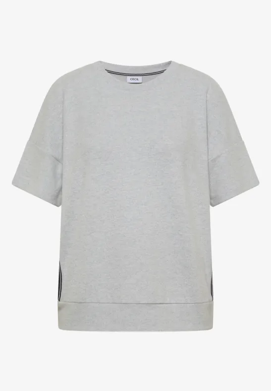 Schlichtes hellgraues T-Shirt mit kurzen Ärmeln, Rundhalsausschnitt und lässiger Passform.