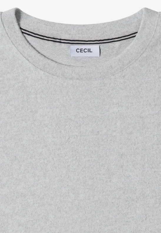 Graues T-Shirt mit Rundhalsausschnitt und CECIL-Label.
