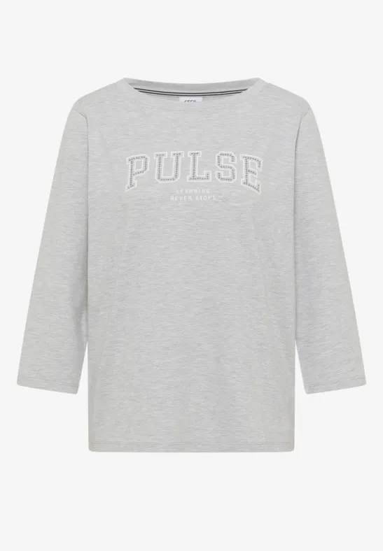 T-shirt gris à manches longues avec l'inscription «PULSE»