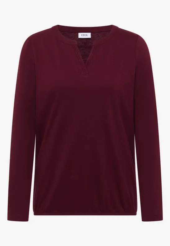 Prosty bordowy longsleeve z długimi rękawami i dekoltem w serek.