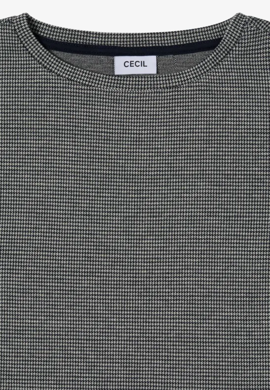 Graues Feinstrick-Shirt mit Rundhalsausschnitt und feinem Hahnentrittmuster von CECIL.