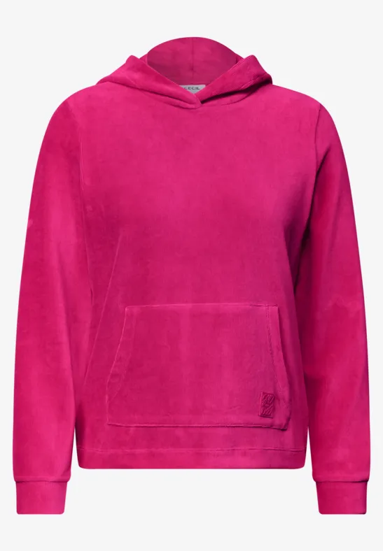 Pinkfarbener Kapuzenpulli mit Kängurutasche, langärmlig und bequem.