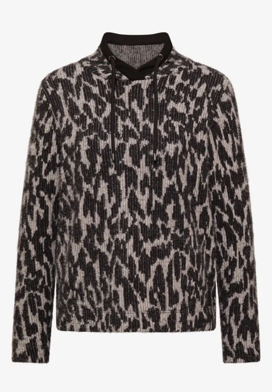 Langärmlige Bluse mit braun-schwarzem Leopardenmuster und klassischem Kragen.