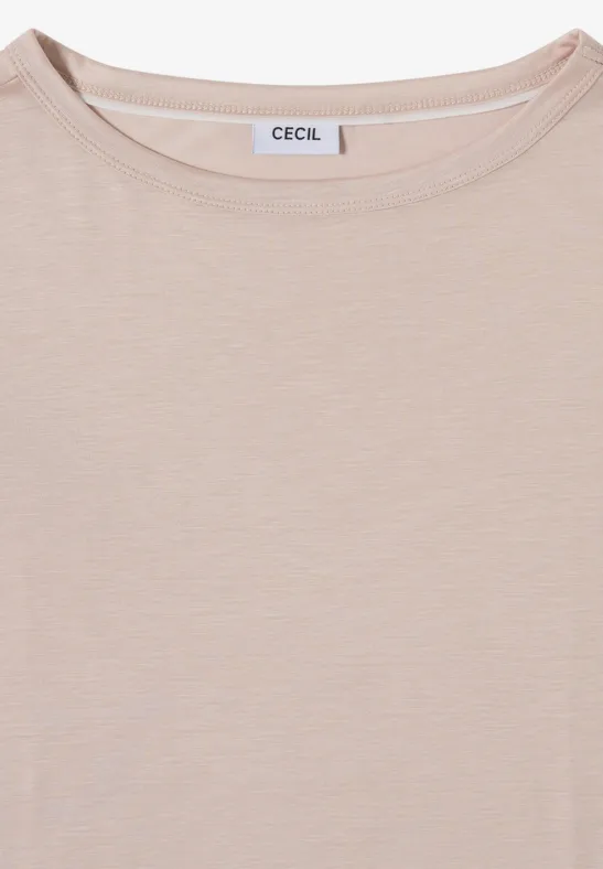 Beiges, schlichtes Damen-Shirt mit Rundhalsausschnitt der Marke Cecil