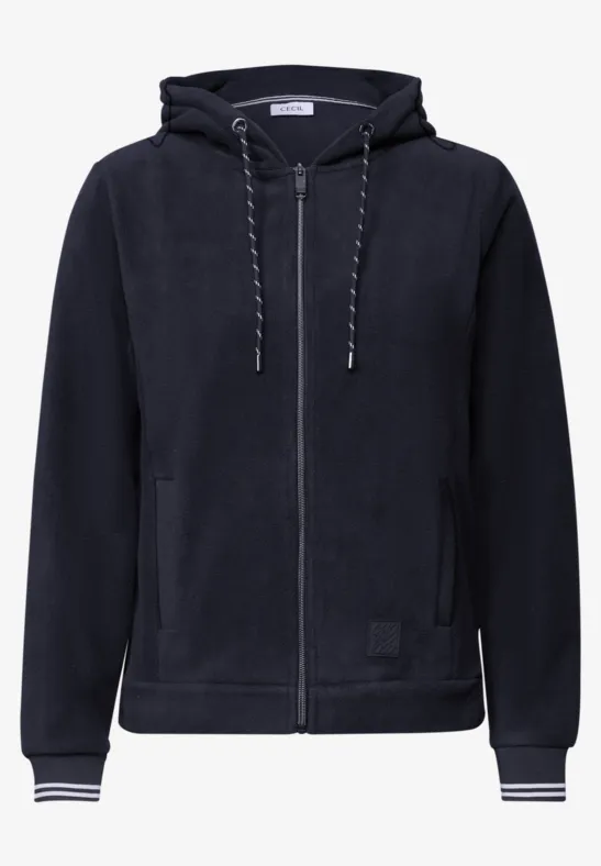 Dunkelblaue Kapuzenjacke mit Reißverschluss und Kängurutaschen