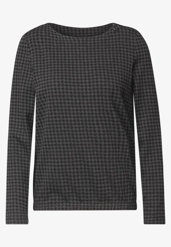 Dunkelgraues Langarmshirt mit kleinem Hahnentritt-Muster.