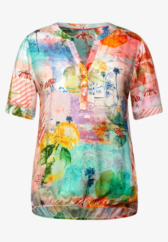 Bluse mit Print fresh coral