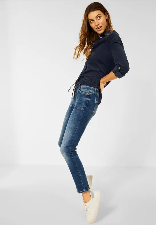 Cord Bluse in Unifarbe deep blue