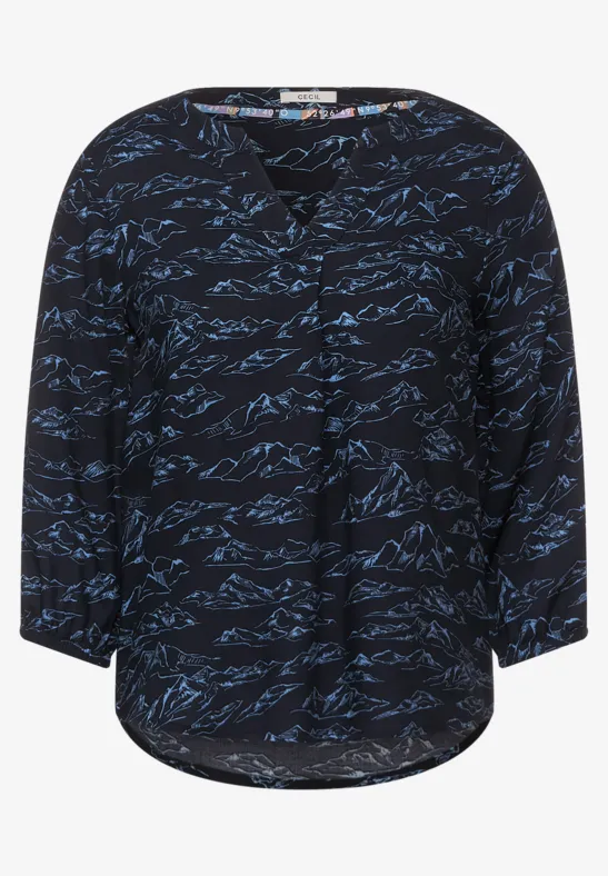Blouse met bergenprint deep blue