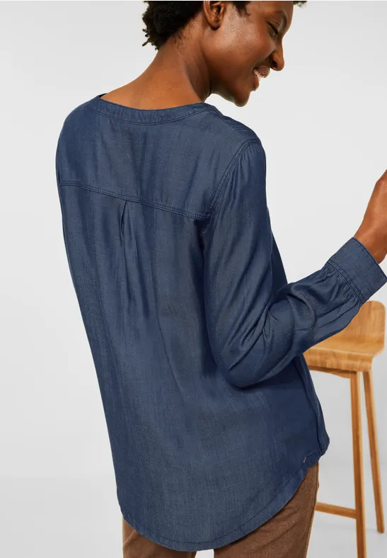 Bluse im Denim Look mid blue used wash