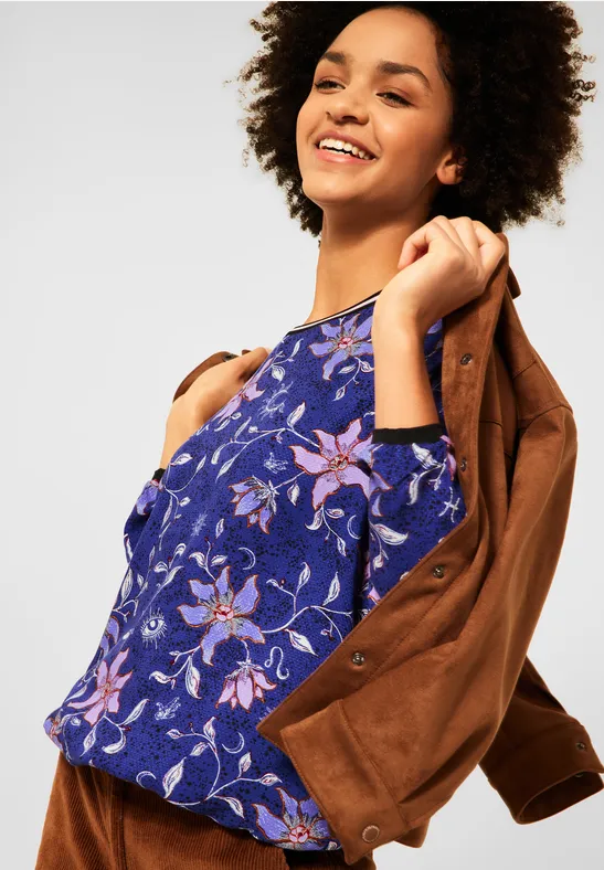 Bluse mit Blumen Print cosmic blue