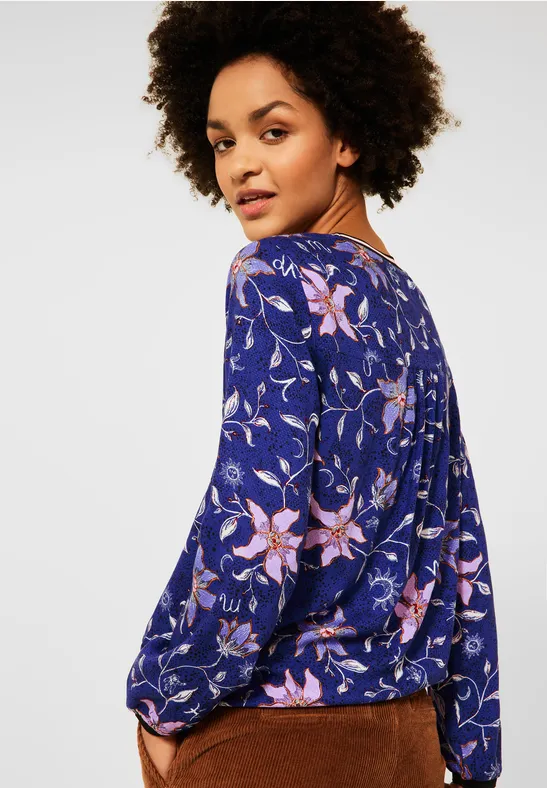 Bluse mit Blumen Print cosmic blue