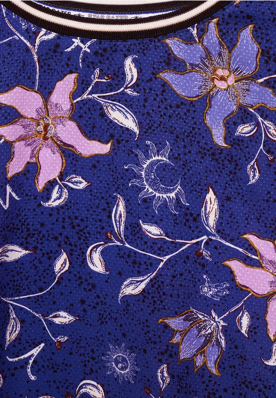Bluse mit Blumen Print cosmic blue