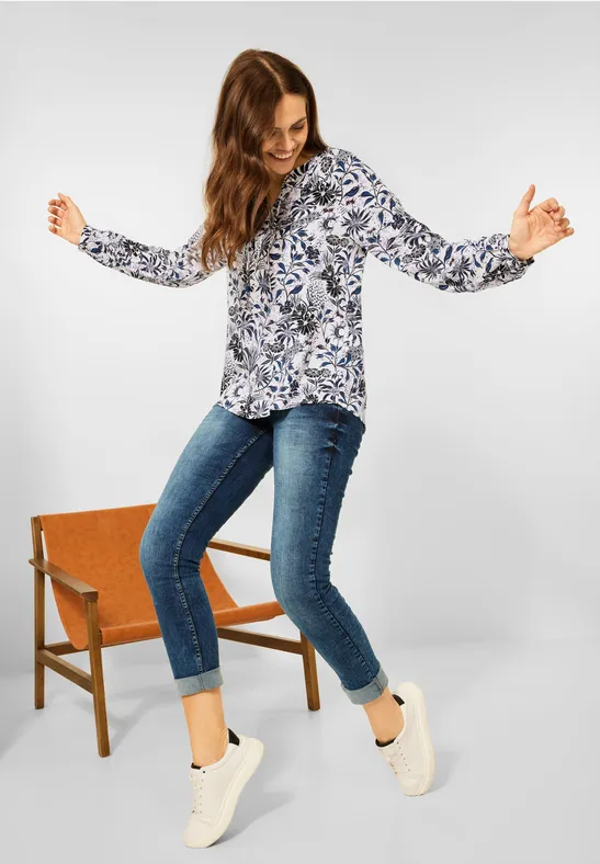 Blouse met print en raglanmouwen vanilla white
