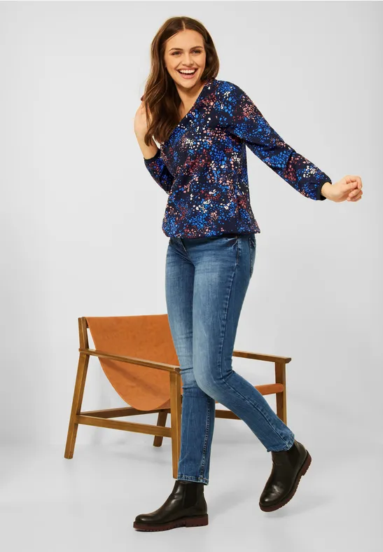 Blouse met meerkleurige printcolore deep blue