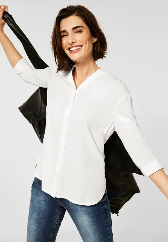 Lange Bluse in Unifarbe vanilla white