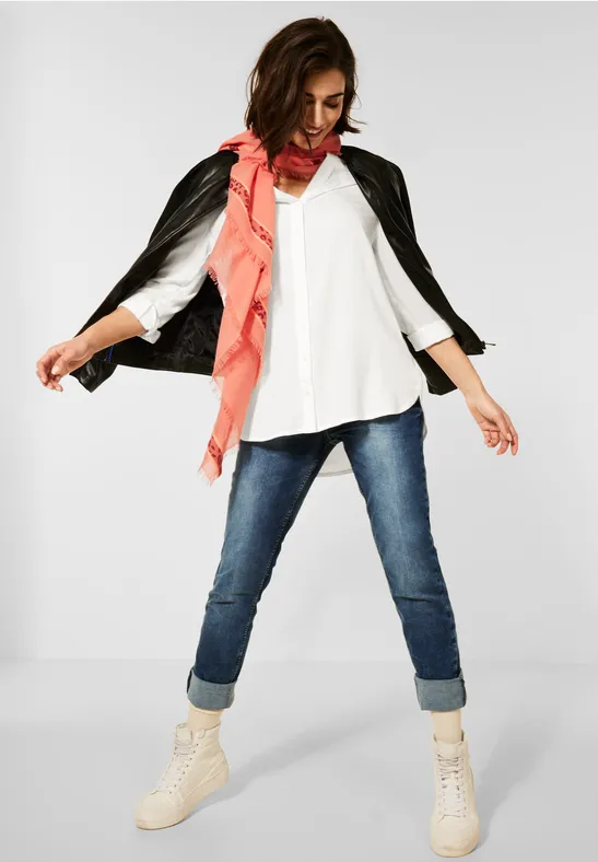 Lange Bluse in Unifarbe vanilla white