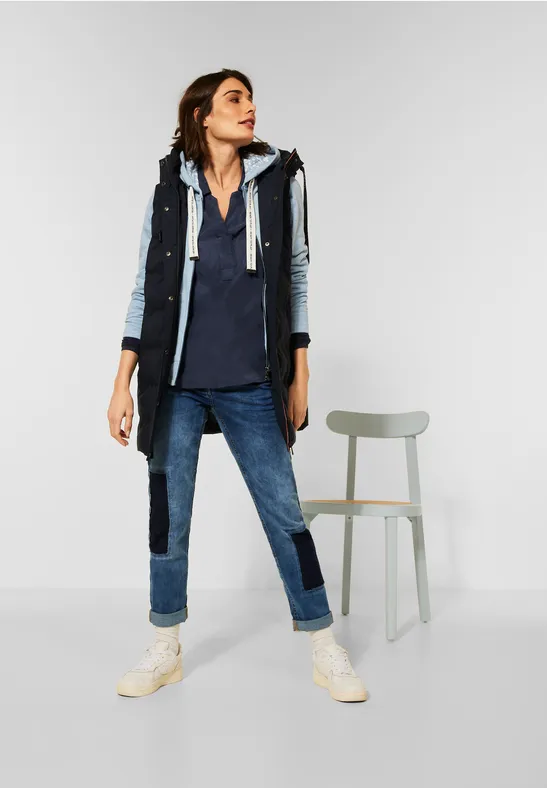 Cupro Bluse im Materialmix deep blue