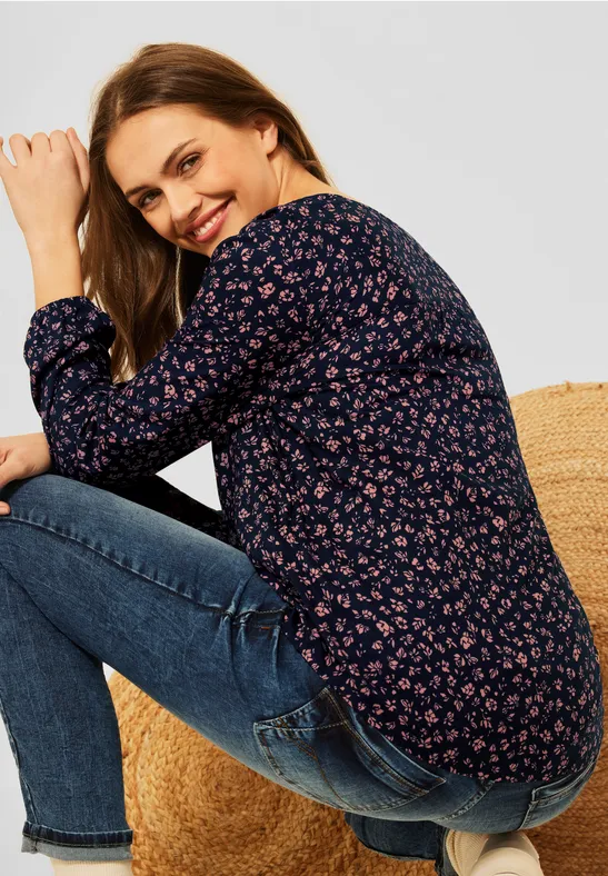 Printbluse deep blue