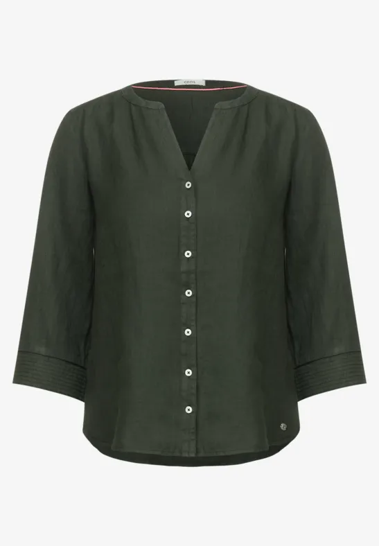 Leinen Bluse mit 3/4 Ärmel deep khaki