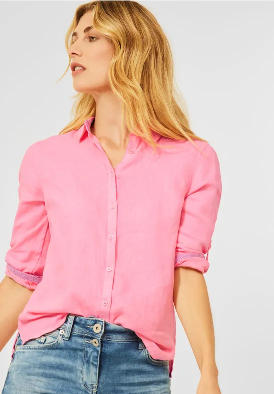 Linnen blouse met 3/4-mouwen soft neon pink