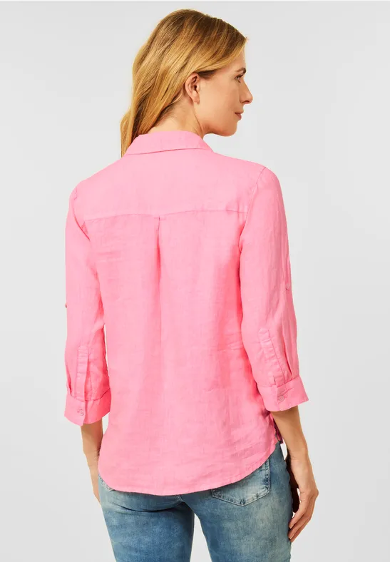 Linnen blouse met 3/4-mouwen soft neon pink