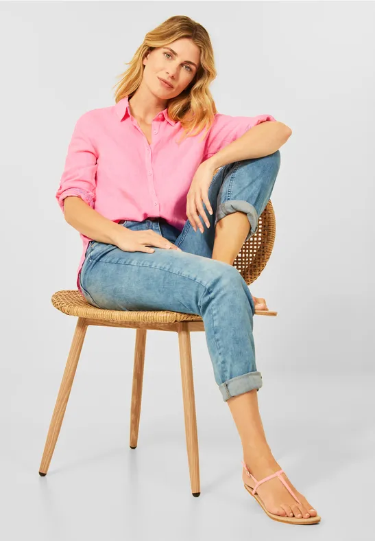 Linnen blouse met 3/4-mouwen soft neon pink