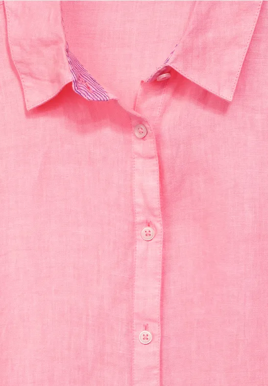 Linnen blouse met 3/4-mouwen soft neon pink