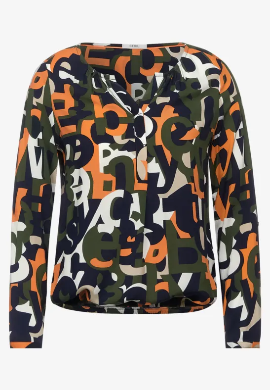 Blouse met print utility olive