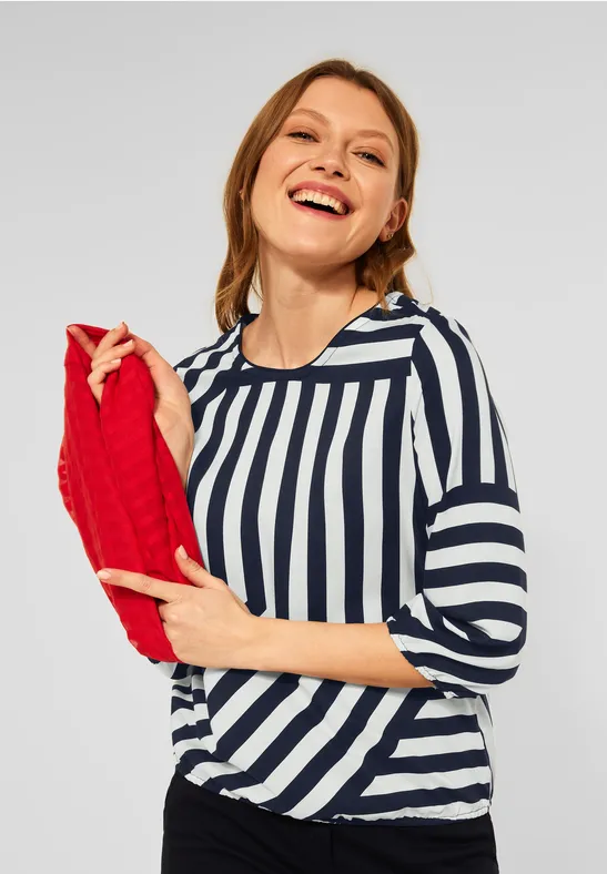 Bluse im Streifenmixprint deep blue