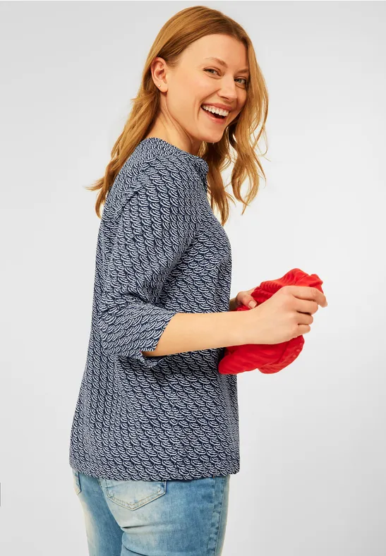 Blouse met minimalistische print deep blue